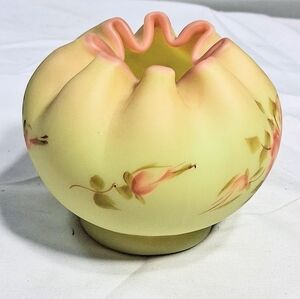 Fenton Collectible Floral YellowSatin Burmese Glass Bowl Hand Painted And Signed